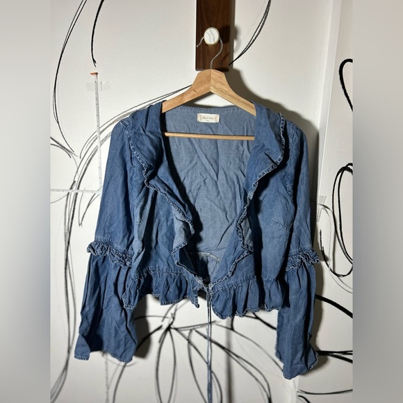 Altar'd State Tops - Altar'd State Neenah Preppy Boho Chambray Ruffle Wrap Bell Long Sleeve, Medium